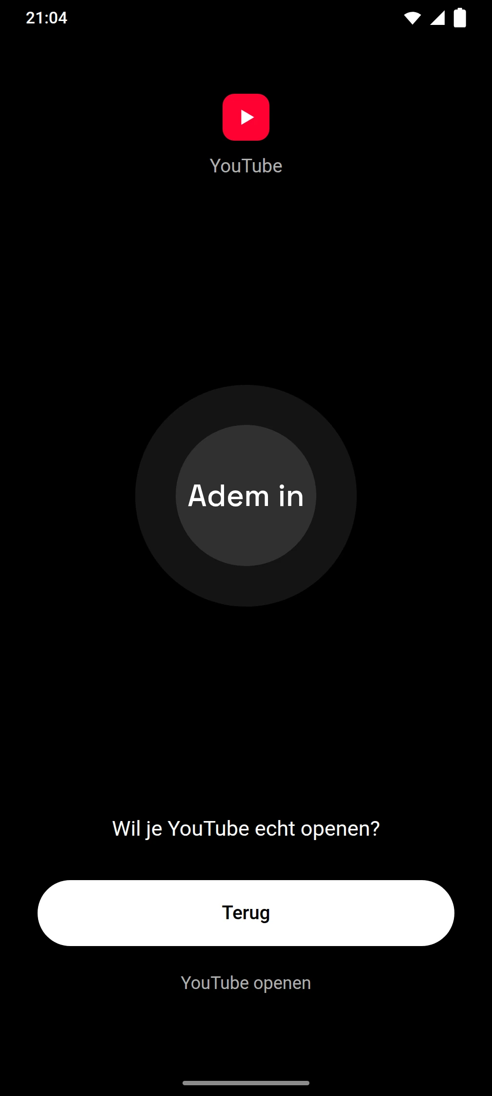 Screenshot van de Timeout-app