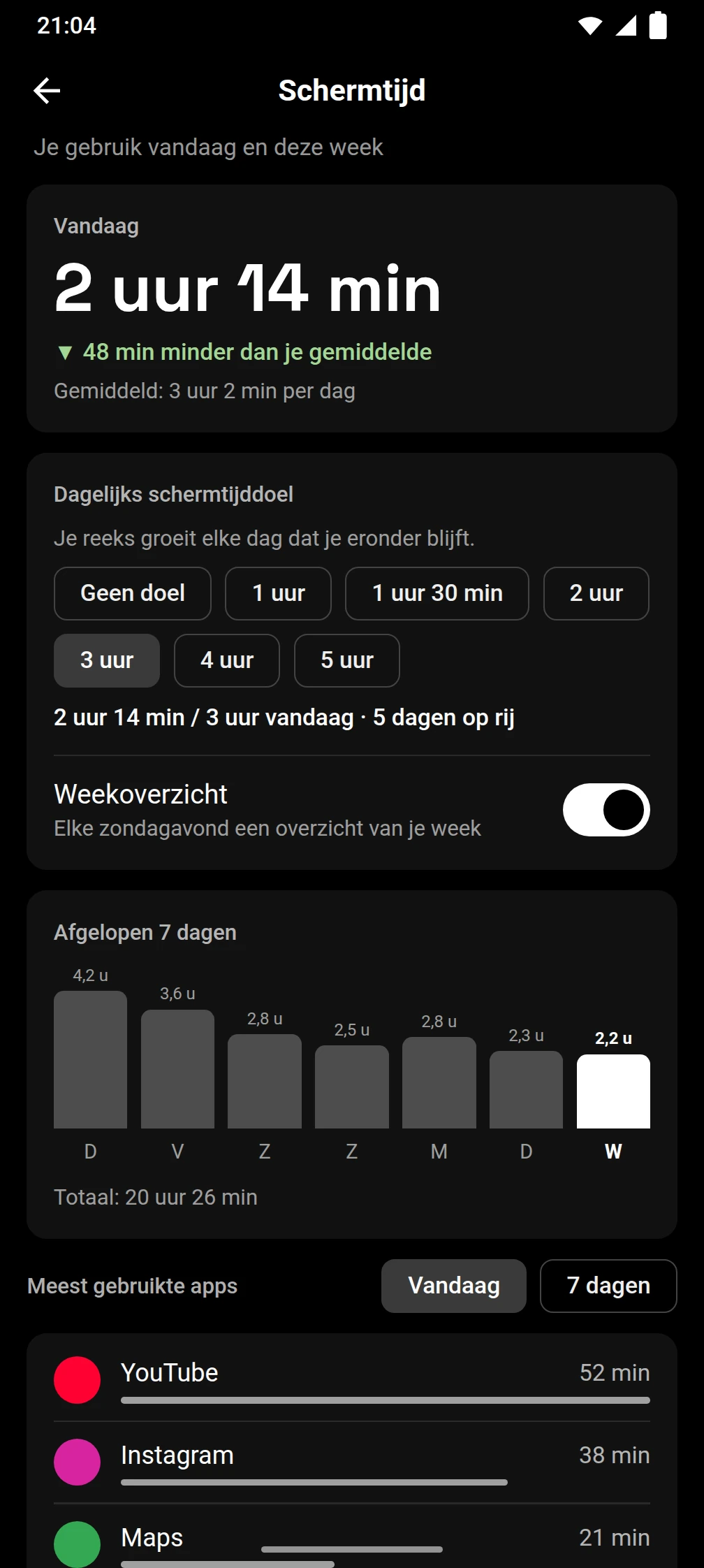 Screenshot van de Timeout-app