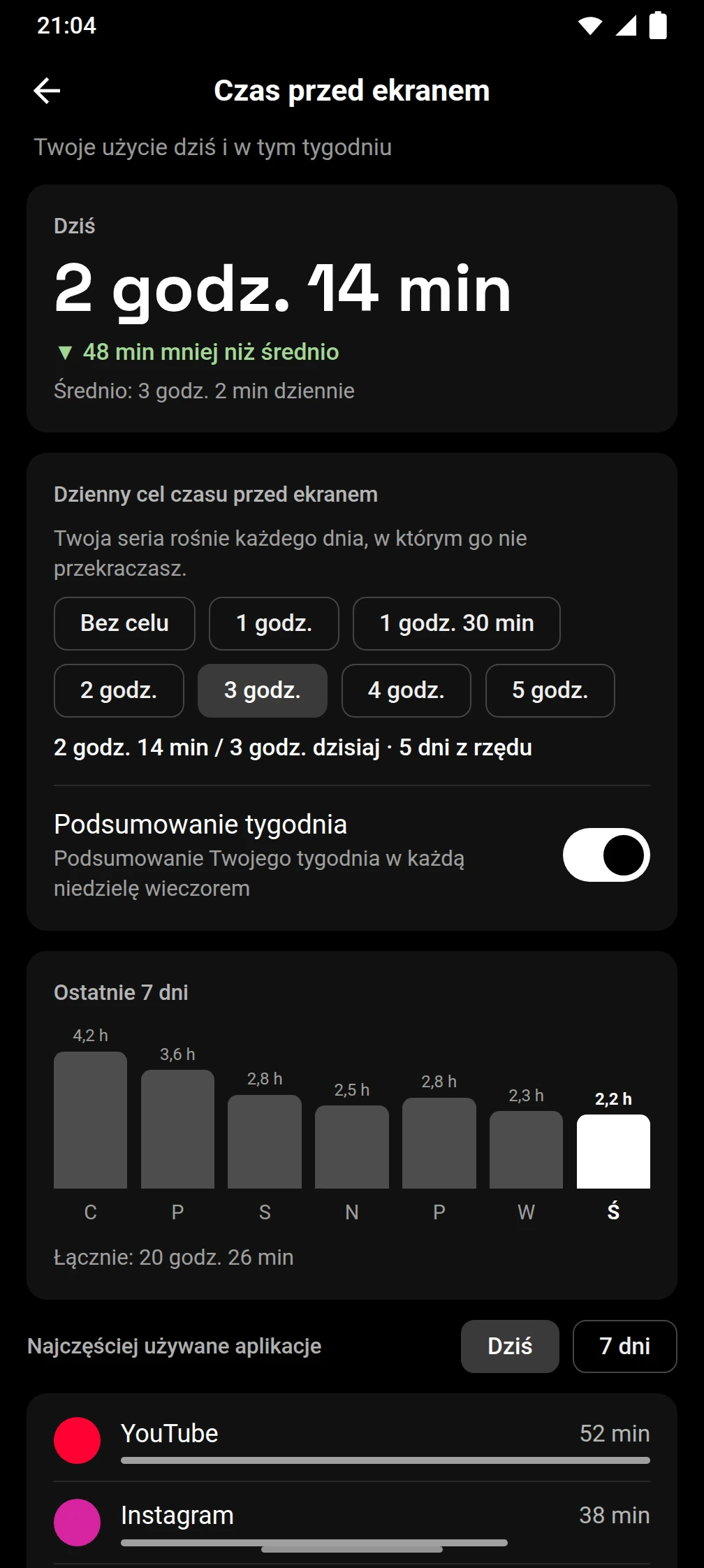 Zrzut ekranu aplikacji Timeout