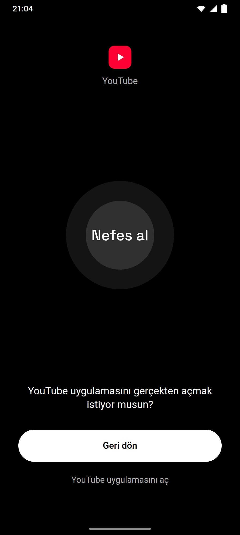 Timeout uygulamasının ekran görüntüsü